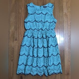 Luxology Fit And Flare Dress, Lace Overlay, Women's 6, Turquoise/Navy